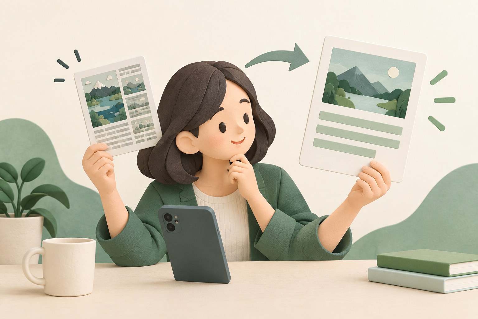 用户比较密集图片卡片与分段文字卡片的概念插图